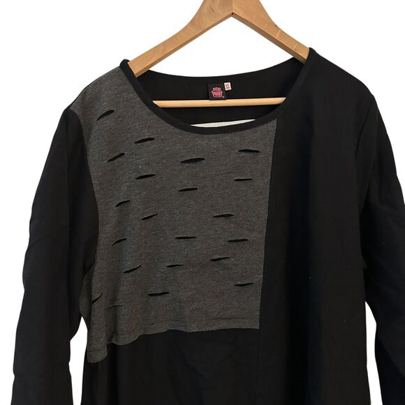 Cupcake International Black and Grey Distressed Cotton Long Sleeve Tunic Size XL - Picture 6 of 7